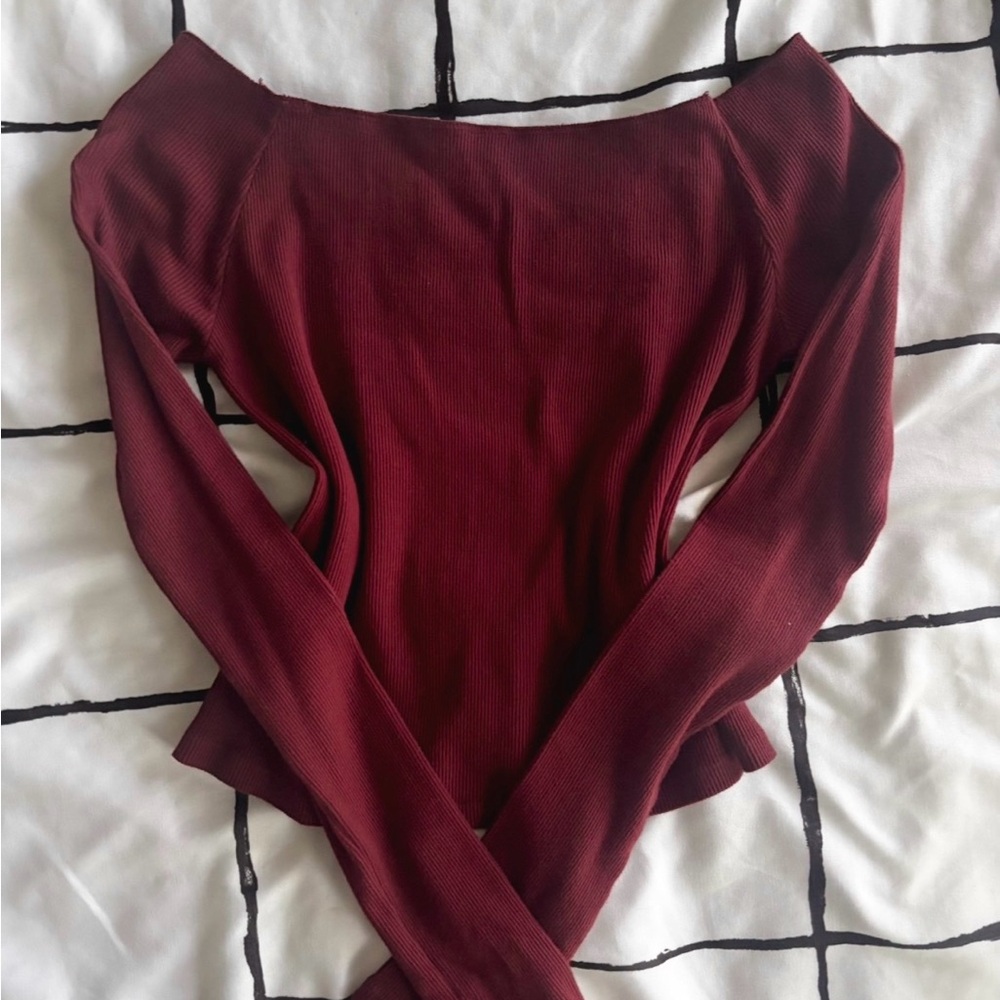 Brandy Melville Burgundy Ribbed Long Sleeve Crop Top